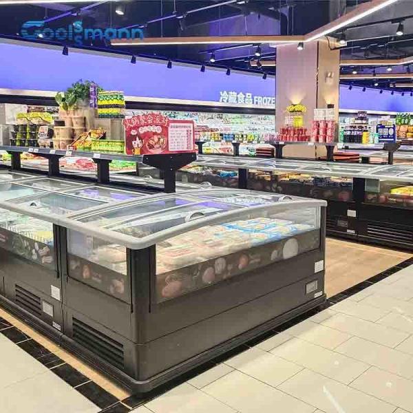 Buy Single Sided Supermarket Island Freezer End Panel 80mm Glass Chest Cabinet at wholesale prices