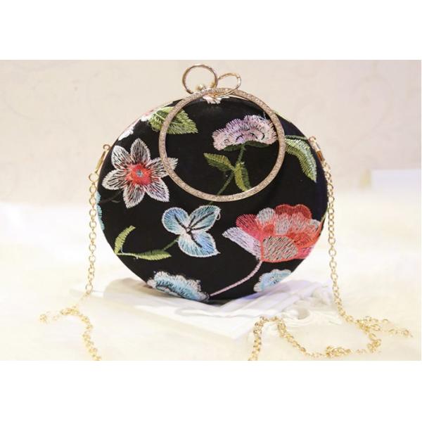 Buy Ladies Round Shape Black Embroidered Evening Bag With Crystal Handle at wholesale prices