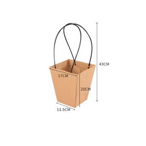 Waterproof Flower Packaging Carry Kraft Paper Bag With Plastic Handle