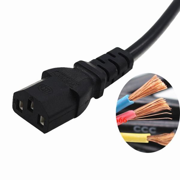 Best 3pin C13 black extension power cord without stopper 0.5m-10m copper power extension cable