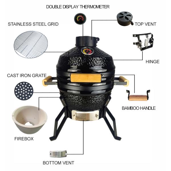 KIMSTONE Red Small Egg Shaped Indoor Charcoal Ceramic Table Bbq Griller ,stainless Steel Table Kamado