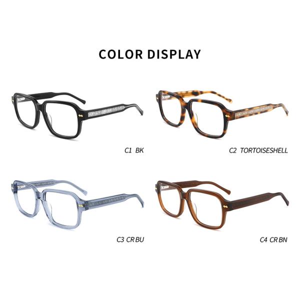 CNC Milling Square Acetate Material Glasses Gray Clear Lens Thick
