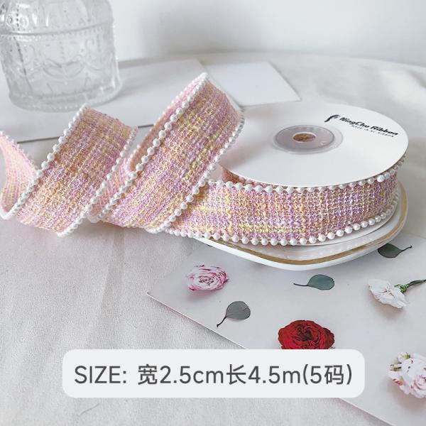 25mm Polyester Ribbon Lattice Plaid Ribbon Pearl Edge OEM ODM