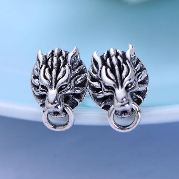 Buy 925 Black Silver Lion Unisex Design Stud Earrings(XH056786W) at wholesale prices