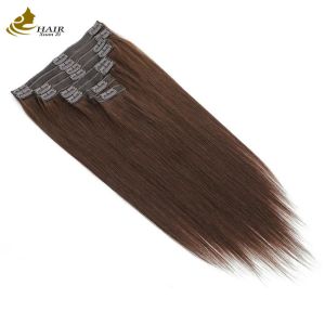 Dark Brown 22 inch Clip In Hair Extensions human Hair 100% Virgin 16 Pieces