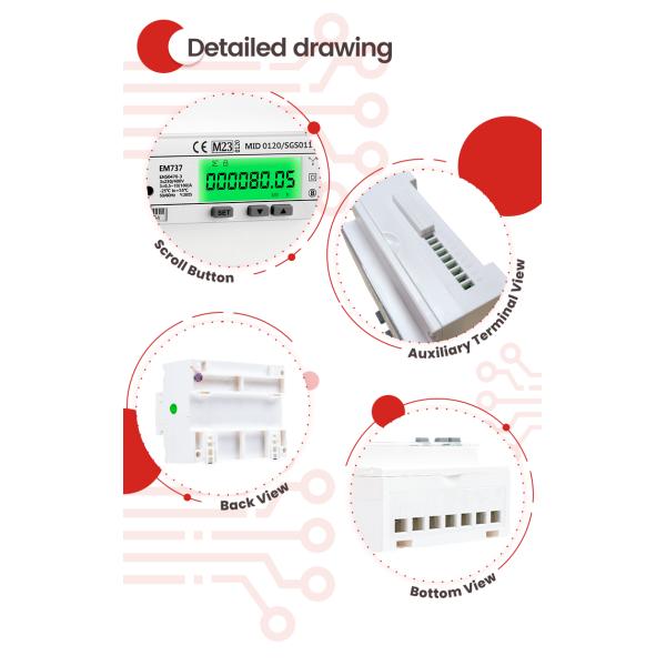 EM737 3*230/400V 10(100)A MID approved bi-directional modbus energy smart meter