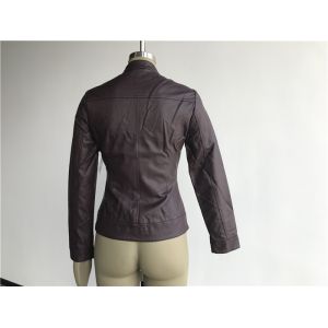 Zip Through Ladies PU Jacket / Burgundy Pleather Bomber Jacket TW76367