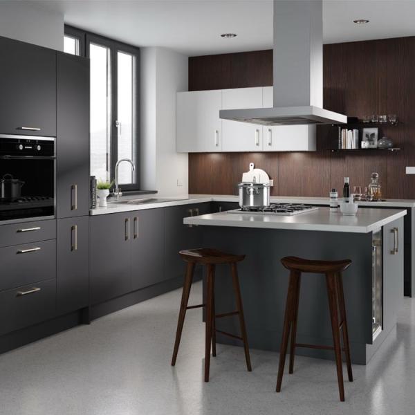 Buy Modern Euro E1 PVC Melamine Island PVC MDF Kitchen Cabinets at wholesale prices