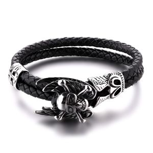 New arrival body jewelry stainless steel leather bracelet northskull bracelet