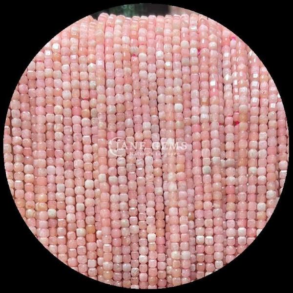 Colorful Mini Cube Gemstone Beads Pink Opal and Green Agate Strands for DIY