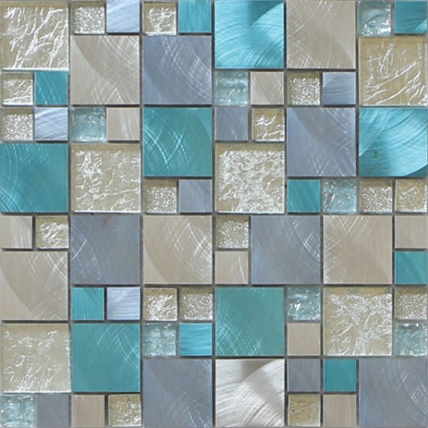 Buy Silver leaf crystal glass mix metal mosaic puzzle pattern for interior decoration at wholesale prices