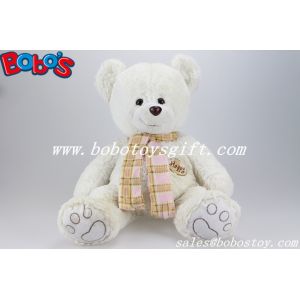China White Plush Scarf Teddy Bear With Happy Embroidery Logo on sale