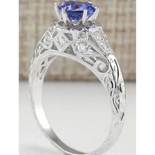 2 ct Cushion Cut Tanzanite Halo Ring in Sterling Silver - Handmade Wedding Ring