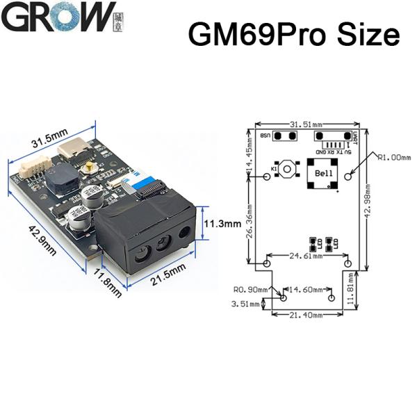 GROW GM69Pro 1280*800CMOS OCR/1D/2D Barcode Scanner Module USB UART Interface QR Code Bar Code Reader Support OCR Passport