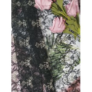 125CM Black Delicate Luxury Beaded Embroidered Lace Fabric