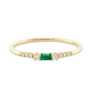 4×6mm Baguette Cut Emerald Ring , 14k Yellow Gold Emerald Ring Fashion Style