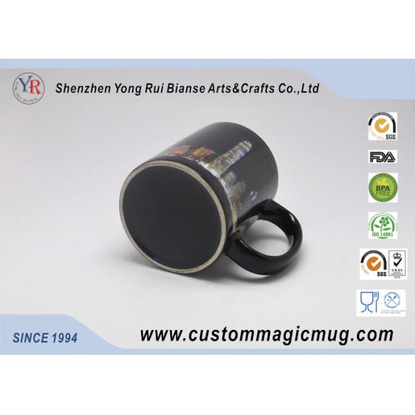 Customized Heat Reactive Coffee Mugs , Porcelain Black Magic Cup