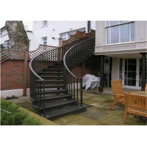 Solid Wood Tread Curved Wood Stairs Stainless Steel Inside / Outside