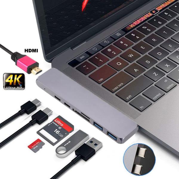 Buy Amazon 2018 Aluminum Thunderbolt 3 USB-C Hub USB Driver 7 Ports Dual Type C Hub 4K Type C 100W PD charging at wholesale prices