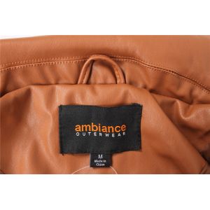 Water Resistant Coffee Faux Leather Bomber Jacket Womens 100% Polyurethane