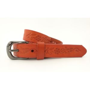 Orange Fashional Embossing Custom Carved Leather Belts With Flower Patterns