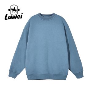Custom Long Sleeve Solid Color Clothing Organic Embroidery Oversize Man Pullover