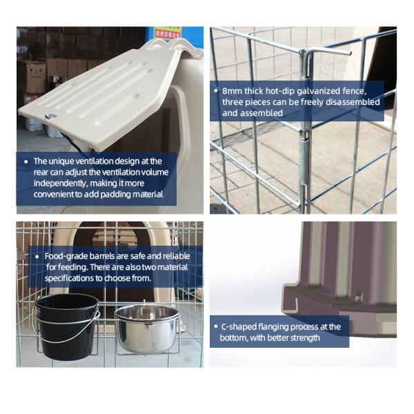 2100*1450*1400mm Plastic Calf House Small Calf Hutch with Food Grade Feeding Bucket