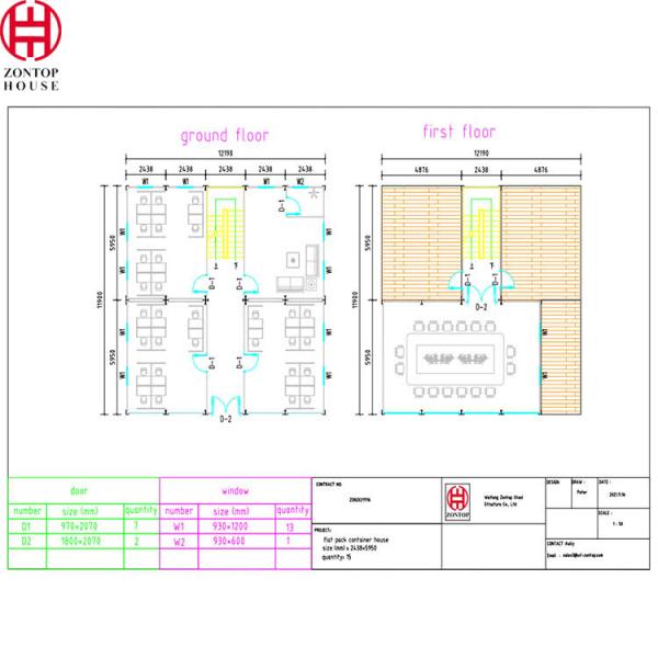 Zonop Modern Luxury Storage Glass Detachable 2 Room Prefabricated 20 Ft 40 Ft Bolt Modular Home Container Prefab Hous