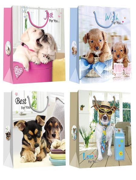 Buy Christmas Paper Gift Bags with lovely dog pattern desgins at wholesale prices