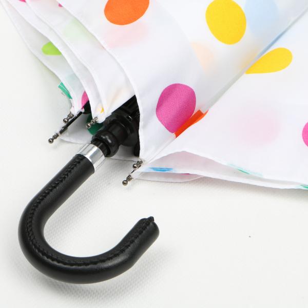19 Inch J Real Leather Handle Three Fold Umbrella Colorful Dots For Young People