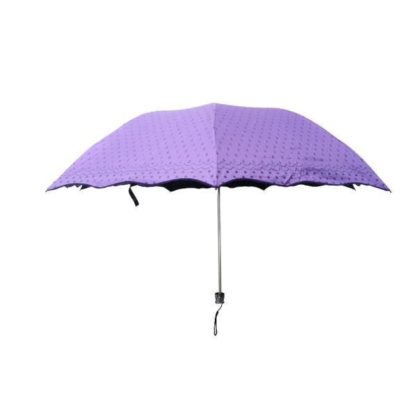 Buy Women Reverse Style Purple Canopy Tri Fold Umbrella With Black Coating 7 Panels at wholesale prices