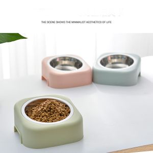 China Cat Toy Cute Cat Bowl Stainless Steel Inclined Mouth Cervical Protection on sale