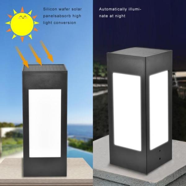Black Outdoor Solar Pillar Light Waterproof IP65 Garden Light With Solar Powered
