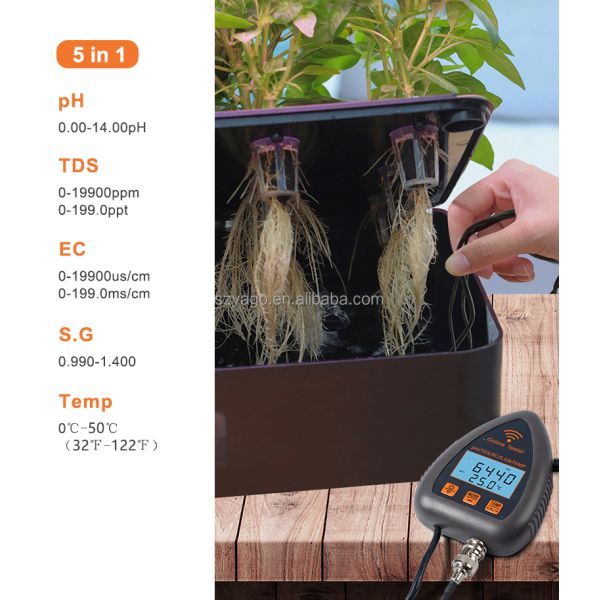 Tuya Smart WiFi Online Monitoring 5 in 1 High Accuracy Digital PH Meter with 0.00-14.00pH and 0-19900PPM Water Quality Tester