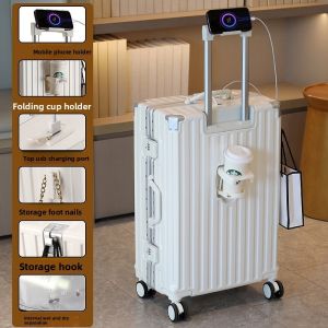 28" Rechargeable Aluminum Frame Spinner Suitcase
