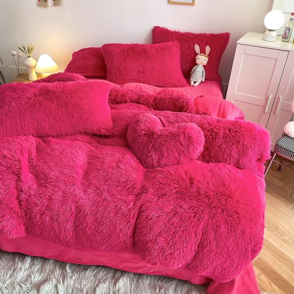 Color Solid Pattern Type Luxury Shaggy Warm Mink Velvet Crystal Bedding Set for Winter
