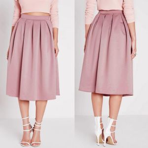 High waist pleated pink 3/4 umbrella skirt