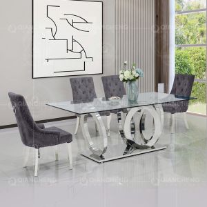 Large 200x100x75cm Tempered Glass Dining Table Stainless Steel Metal Base