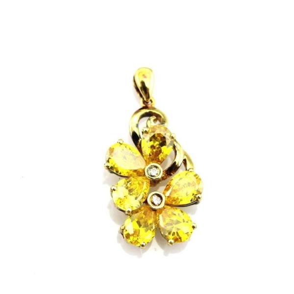 18K Gold Plated Sterling Silver Jewelry Yellow Cubic Zircon Flower Pendant ( P39)