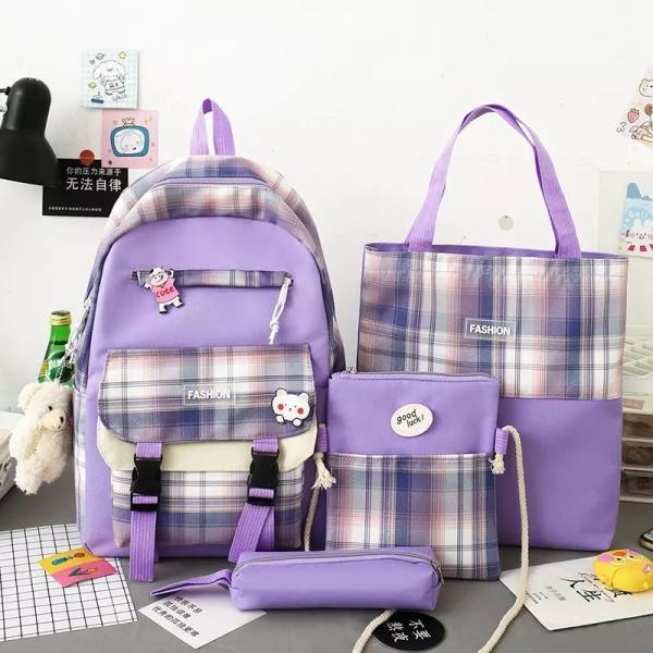 Purple Women Backpack Set Waterproof Aesthetic Backpack Set For Girls Students