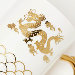 Custom Ceramic Mug Gold Handle Mug With Dragon Pattern