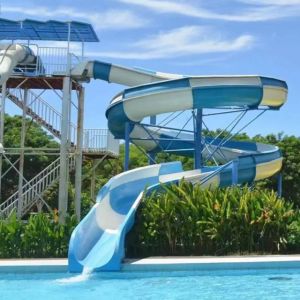 Quality Water Park Games Aqua Amusement Equipment Facilities Fiberglass Spiral Slides for sale