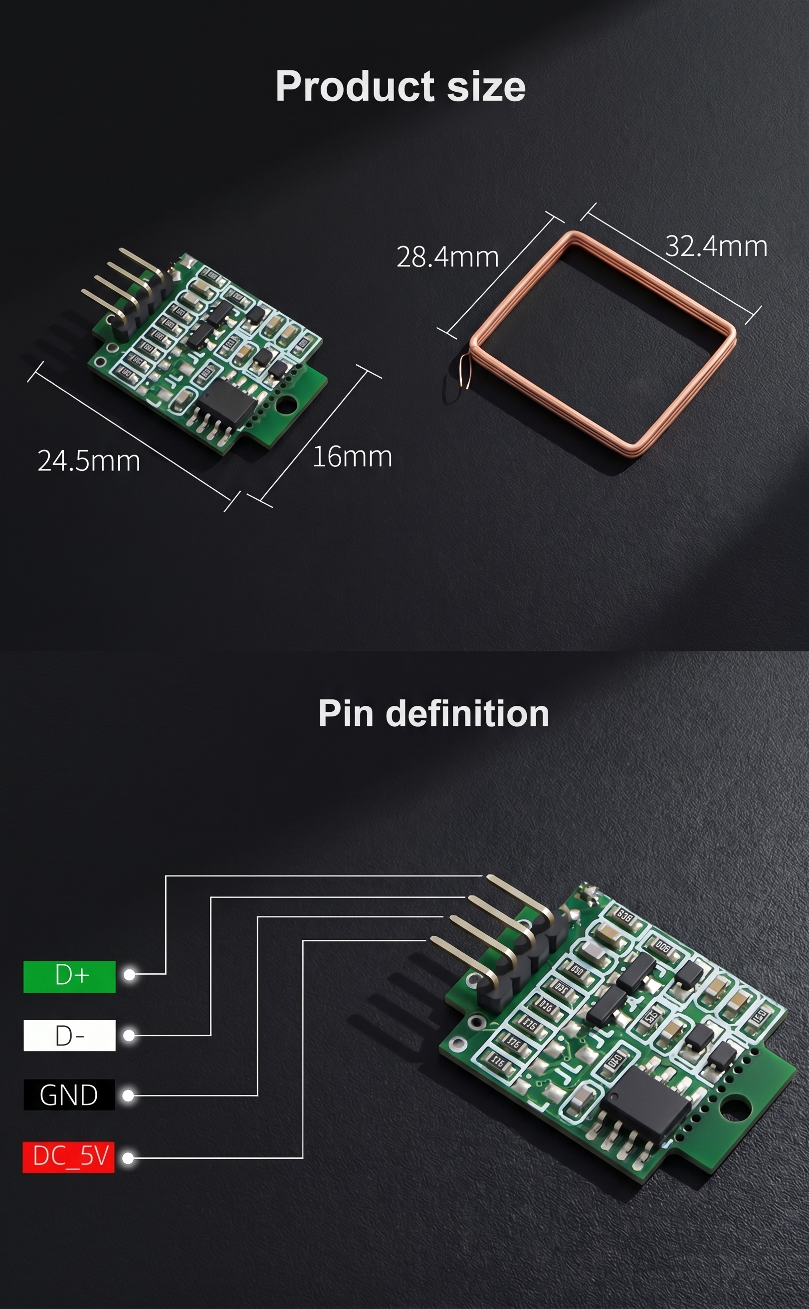 D5-WE-UH-00 ID Card Reader Module RFID Reader 125kHz Fingerprint ID Module Access Control Reader Head UID Reading USB Interface