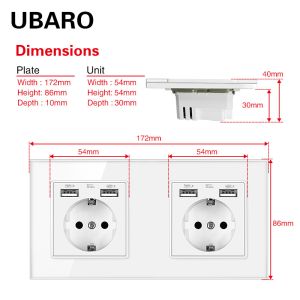2 Sockets Smart Wall Sockets AC250V Square Black Wall Sockets Installation Box