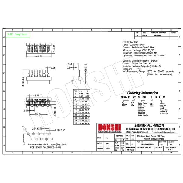 Straight IDC Female Connector Micro Match 4 6 8 10 20 Pin 1.27mm Pitch