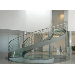 Residential Metal Spiral Staircase Stainless Steel Railing Laminated Glass