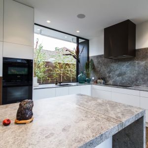 Wooden Handle Integrated Appliance Cabinet Custom Plywood Kitchen Cabinets With