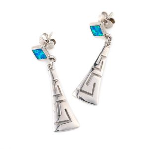 With Sterling Blue Opal Dangle Earrings with Greek Key Unique vintage design