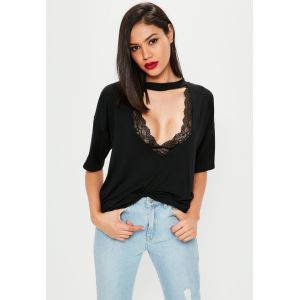 Black Choker Neck Cut Out Clothing T Shirt Women