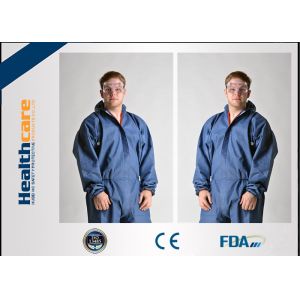 Dark Blue Disposable Chemical Protective Coverall SMS Clothing With Hood And